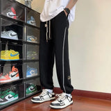 WIAOFELLAS  -  Trendy Version Personalized Street Fashion Loose Casual Pants Men's Patchwork Pocket Striped Drawstring Straight Sports Trousers