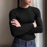 WIAOFELLAS  -  Men T Shirt Solid Color O-neck Long Sleeve Autumn Casual Male Tee Tops Streetwear Knitted Korean Style Men Clothing