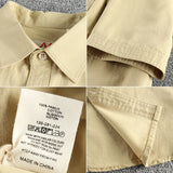 Wiaofellas  -  Summer New American Retro Short Sleeve Lapel Cargo Shirt Men's Simple 100% Cotton Washed Double Pockets Casual Blouses