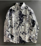 WIAOFELLAS  -  Shirt for Men Casual Fashion Street Trend Personality Floral Print Lapel Print Button Long Sleeve Slim Cardigan Tops C115