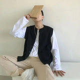 WIAOFELLAS  -  Simple Japanese Retro Sweater Vest Jacket Men's Knitted Cardigan Exterior Vest Trendy