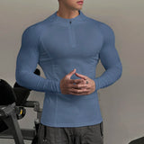 WIAOFELLAS  -  Men T Shirt Solid Color Zipper Long Sleeve Turtleneck Male Tee Tops Streetwear Workout Fashion Casual Men Clothing S-3XL