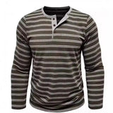 WIAOFELLAS  -  New Men's Henley Collar Long Sleeve T-Shirts Striped Casual Button T Shirt for Men Spring Autumn Male Fashion Cotton Tees Tops