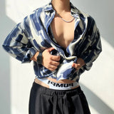 WIAOFELLAS  -  Fashion Shirt Lapel Casual Men's Graffiti Ink Painting Flower Butterfly Outdoor Retro High Quality Material Top