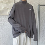 Wiaofellas  -  Autumn and Winter Solid Color T-shirt High Neck Long-sleeved T-shirt Men's T-shirt Loose T-shirt