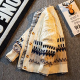 WIAOFELLAS  -  Vintage Argyle Splice Knitted Cardigan Mens Long Sleeved V-neck Sweater Autumn Winter Fashion High Quality Loose Knitwear Tops
