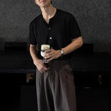 WIAOFELLAS  -  Men's Solid Color Knitted Cardigan Short-Sleeved Shirt American Retro Fashion Trend Street Loose Breathable Niche Men's Tops