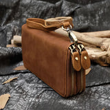 WIAOFELLAS  -  Men Double zipper crazy horse leather long wallet 24 card holder Big Zip around genuine leather clutch purse phone coin pocket