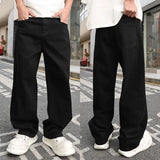 WIAOFELLAS  -  Classic Design Black Jeans Men Straight Leg Baggy Fit Mid Weight Denim Pants New