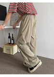 WIAOFELLAS  -  Men's Casual Pants Drawstring Solid Color Pleated Design Menswear Side Big Pokcets Elastic Waist Male Trousers New