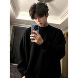 WIAOFELLAS  -  Korean Loose Fit Thiened ey round Ne Sweater Men's Autumn Winter Fce Lined Knitted irt American Sle Base Layer