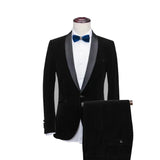 Wiaofellas  -  Formal Men's Suits Slim Fit Groom Tuxedo For Wedding Prom 2 Pcs Shawl Collar Male Suit Velvet Smoking Jacket (Blazer+Pants)