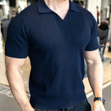 Wiaofellas  -  Summer New Men's Solid Color Knitted Sweater Short-Sleeved T-Shirt Retro Fashion Trend Casual Simple Loose Breathable Men's Tops