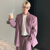 WIAOFELLAS  -  Fashion Elegant Suits Men Two Piece Trend Set Niche Design Korean Shoulder Pad Coat Male Loose Wide Leg Pants