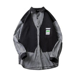 WIAOFELLAS  -  Fake Two-piece Plaid Spliced   long-sleeved Shirt Loose Design Men's Casual Hong Kong Style Jacket Spring and Autumn New Style