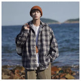 WIAOFELLAS  -  American retro plaid shirt men's autumn and winter thickened and fleece warm, trendy loose and casual long-sleeved shirt jacket