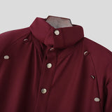Wiaofellas  -  Men Shirt Solid Color Stand Collar Long Sleeve Button Men Clothing Streetwear Loose Fashion Casual Tops Camisas