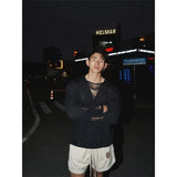 WIAOFELLAS  -  Spring and Autumn Hollow Sweater Men's Solid Color Deep V Lazy Style Pullover Sweater Thin Destructive Design Top