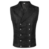 WIAOFELLAS  -  Mens Notched Lapels Medieval Suit Vest Jacquard Double Breasted Victorian Vests Gothic Steampunk Formal Waistcoat Tuxedo Vests
