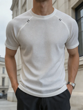 Wiaofellas  -  Vintage Quick-dry Mens T-shirt Daily Leisure Solid Color Breath Slim Short Sleeve Tops Summer Sport Waffle Texture Men Shirts