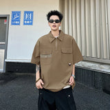 WIAOFELLAS  -  New Man Half Zip Lapel Short Sleeve Polo Shirt Japanese Retro Pocket Cargo Tee Shirts Y2K Streetwear Fashion polos homme