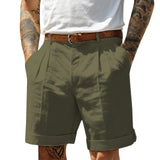 WIAOFELLAS  -  Men'S Cotton And Linen Shorts Fashion Casual Solid Color Sexy Elastic Waist Half Length Pants Slim Fit Street Beach Wear