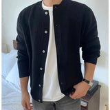 WIAOFELLAS  -  Lazy Style Cardigan Sweater Jacket Men Round Korean Style Fashion Brand Solid Color Handsome Versatile Sweater Top