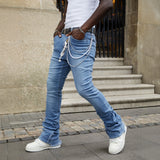 Wiaofellas  -  New Men's Straight Jeans, European and American Street Fashion, Popular Stretch Patch Denim Stacked Pants