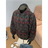 WIAOFELLAS  -  Vintage Jacquard Knit Hooded Sweater New Men's Fall and Winter Loose Pullover Knit Sweater Thickened Warm Hoodie