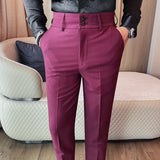 WIAOFELLAS  -  High Quality Men's Autumn Winter Suit Pants Business Casual Slim Fit Full Length Suit Pant Male High Waist Fashion Trousers