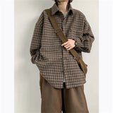WIAOFELLAS  -  2025 Men Spring Autumn Vintage Long Sleeve Plaid Shirts Mens Oversize Loose Casual Shirt Male Fashion Lapel Pocket Blouses P547