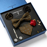 Wiaofellas - Holiday Gift Box Tie For Men Tie Handkerchief Pocket Squares Cufflink Set Necktie Box Man Dark Grey April Fool's Day