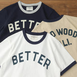 WIAOFELLAS  -  Summer short sleeve T-shirt men printed American retro letters loose casual heavy round neck color contrast shirt