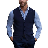 Wiaofellas  -  Daily Casual V Neck Knitted Vests Mens Fashionable Solid Color Slim Fit Tank Tops Men Autumn Outdoor Knitting Camisole