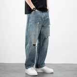 Wiaofellas  -  Men's Jeans Broken Straight Trousers Ripped with Holes Loose Torn Wide Leg Male Cowboy Pants Baggy  Korean Autumn New in Xs