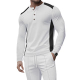 WIAOFELLAS  -  Men s Casual  Fit Long Sleeve Henley T-Shirt Button Up Contrast Color Tops Spring Autumn Fashion Pullover Shirt