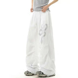 WIAOFELLAS  -  American Style Men Casual Pants Waterproof Printed Contrast Color Drawstring Straight Leg Elastic Waist Male Bottom