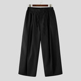Wiaofellas  -  Men Pants Solid Color Button Pleated Loose Casual Wide Leg Trousers For Man Streetwear Joggers Fashion Casual Male Pants