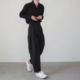 WIAOFELLAS  -  Summer New Men's Solid Color Wrinkled Velcro High Waist Trousers Retro Casual Fashion Trend Simple Loose Niche Men's Bottoms