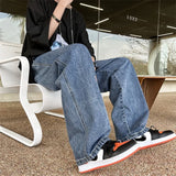 WIAOFELLAS  -  Neutral Simple Solid Long Jeans Men Korean Style Fashion High Street Loose Casual Jean Pants Male Daliy All-match Trousers