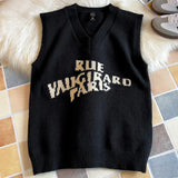 WIAOFELLAS  -  Alphabet Solid Pattern Men's V-Neck Sweater Daily Versatile Sleeveless Knit Sweater Fashion Simple Jacquard Design Sweater Vest