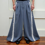 WIAOFELLAS  -  Men Wide Leg Pants Lace Patchwork Button Pleated Joggers Trousers Men Streetwear 2025 Oversize Fashion Casual Long Pants