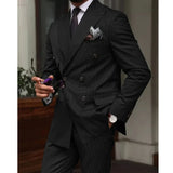 WIAOFELLAS  -  Men's Suit 2 Piece Double Breasted Blazer Pants Business Casual High Quality For Formal Elegant Party 2025