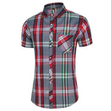 Wiaofellas  -  Men's Plaid Print Short Sleeve Shirt Plus Size Casual Hawaiian Style Button Down Shirt Summer Cross-Border Fashion