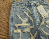 WIAOFELLAS  -  Ripped hole plankton handsome high street trend denim shorts men summer everything to do old washed pants five quarter pants