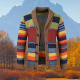 WIAOFELLAS  -  Spring Autumn Fashion Men's V-Neck Collar Cardigan Sweater Slim Fit Cable Knit Patchwork Woolen Long Sleeve Casual Male Top