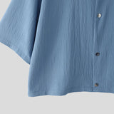 Wiaofellas  -  Men's Shirt Lapel Short Sleeve Patchwork Color-block Men Clothes Loose Streetwear Fashion Tops For Man Camisa S-5XL