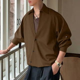 WIAOFELLAS  -  Men Shirt Solid Color Lapel Long Sleeve Button Casual Men Clothing Loose Korean Style Streetwear Fashion Male Shirts