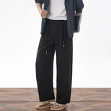 Wiaofellas  -  Mens Cropped Linen Blend Dress Pants Casual Drawstring High Waist Breathable Suit Trousers Japanese Clean Fit Straight Trousers
