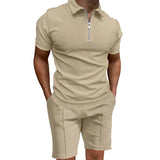 Wiaofellas  -  Men's Summer Suits Solid Color Waffle Lapel Slim-fit Short Sleevett-shirt Casual Fashion Men's Clothing
